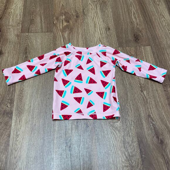 Hanna Andersson Girls Pink Red Watermelon Long Sleeve Rash Guard Size 18-24M - Picture 1 of 6